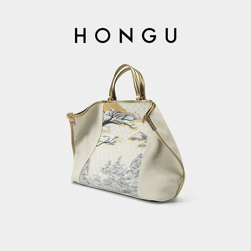 

HONGU Chinese Style Women Handbag 2025 Traditional Landscape Embroidery Pattern Tote Bag Elegant Travel Bag Lady H51456188