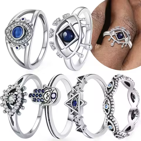 New 925 Sterling Silver Blue Evil Eye Ring For Women Original Design Zircon Stackable Ring Couple Jewelry Wedding Party Gifts