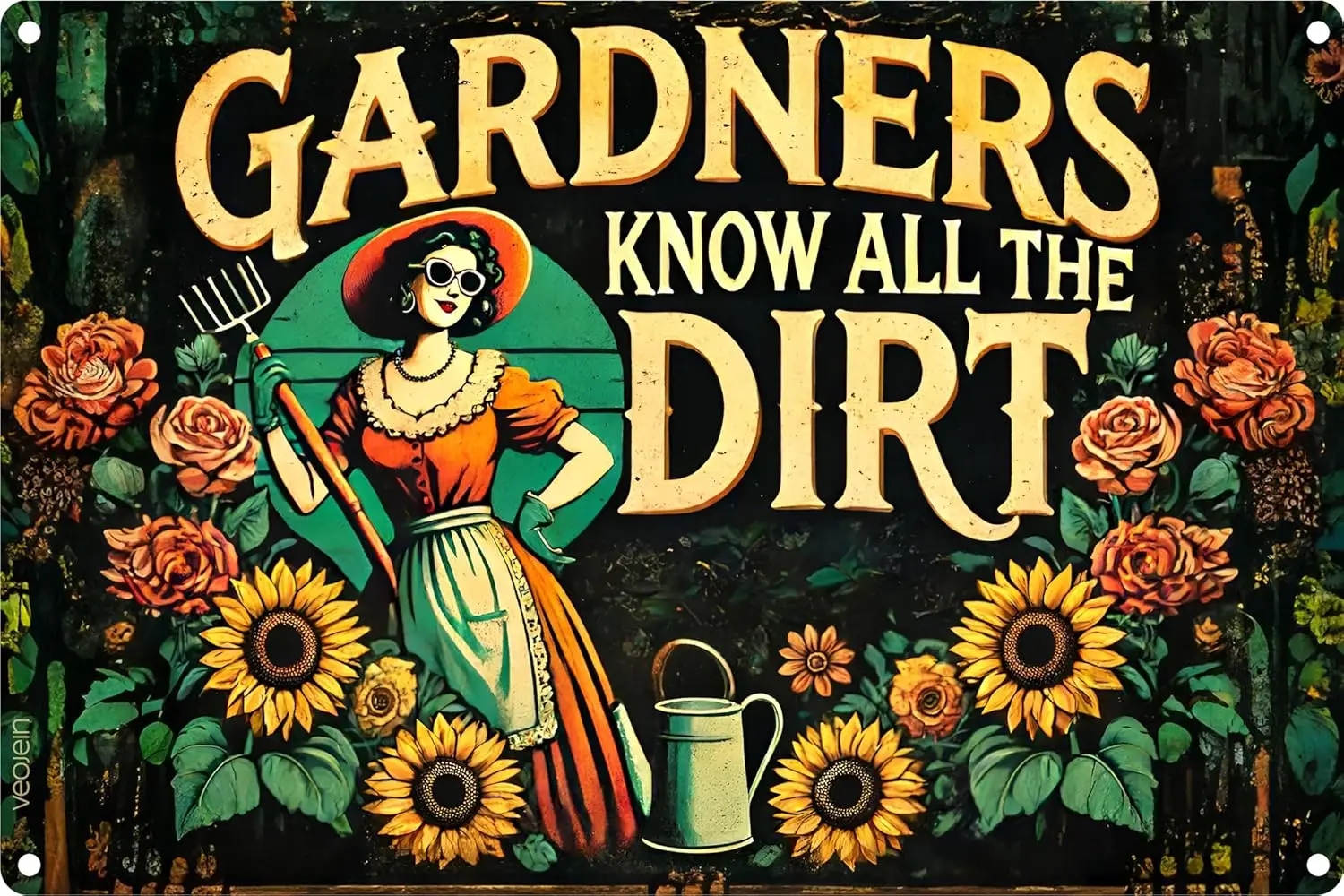 Funny Garden Decor Sign, Gardeners Know All The Dirt, Aluminium Metal, , Vintage Gardening Sign Gift for Home Kitchen Living