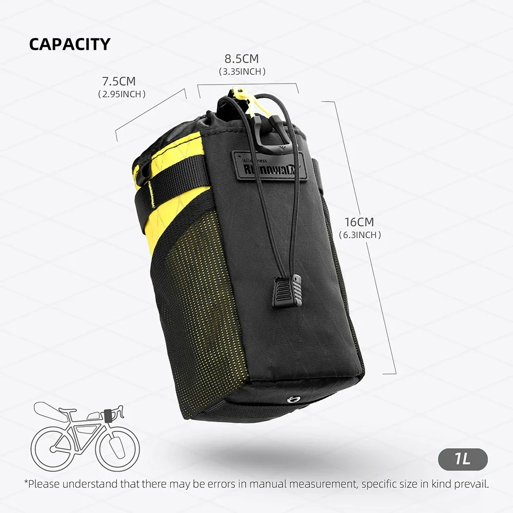 Rhinowalk Bicycle Water Bottle Bag Insulation Bike Front Handlebar Pouch Bikepacking Cycling Travel Water Holder Waterproof