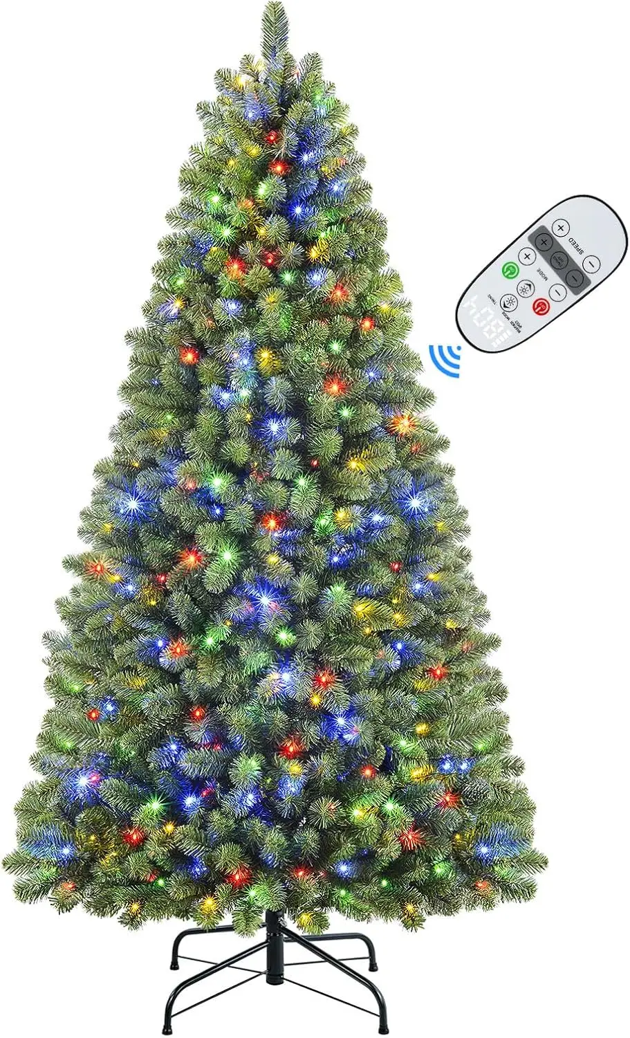 6ft Prelit Artificial Hinged Christmas Tree with Remote Control, 330 Warm White & Color LED Changing Lights, 952 Branch Tips