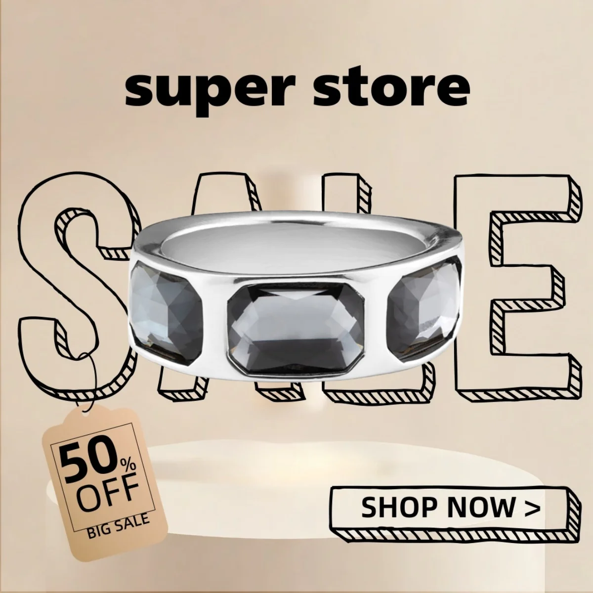 

2025 UHO Europe and America Original New Product Silvery Fashion High Quality Grey square Gemstone Ring Women's Gift Souvenir