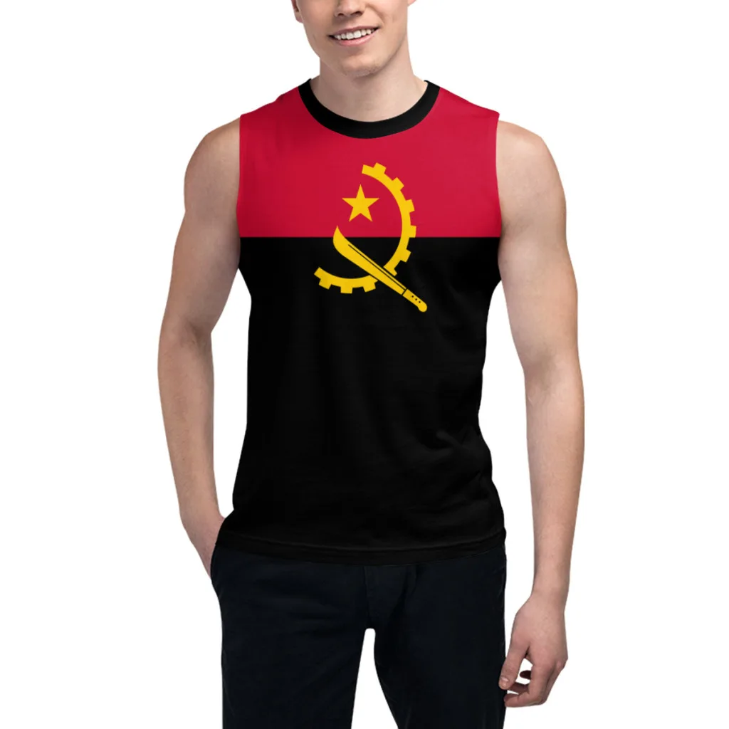 Sleeveless T-shirt Angola Flag 3D Men\'s Boys Tshirt Gyms Tank Tops Fitness Joggers Basketball Training Vest