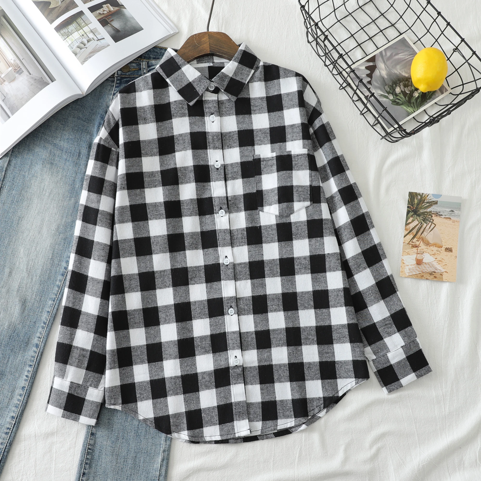 새 상품: 여성용 플란넬 체크 셔츠, 2026년 출시, - Embroidery Cotton Shirt 리뷰 및 가격