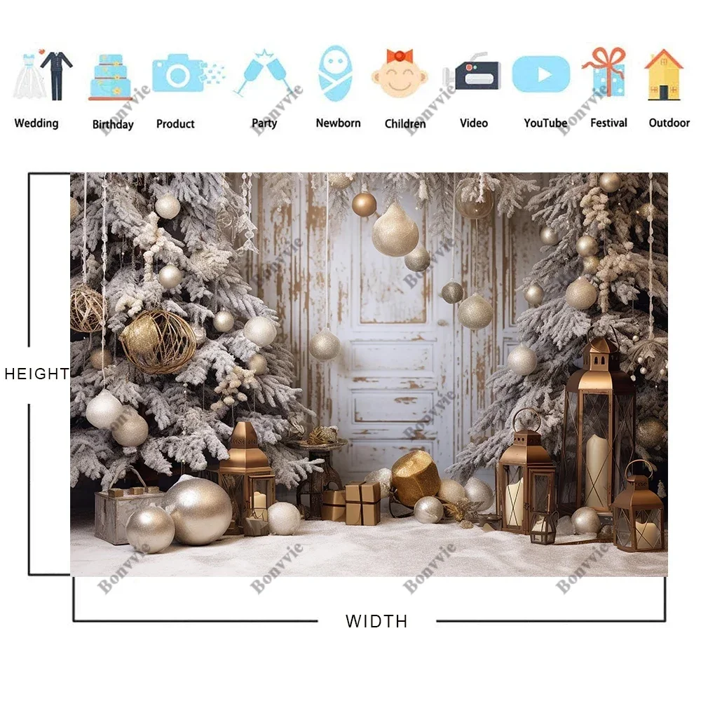 Bonvvie Christmas Photography Backdrop Xmas Fireplace White Christmas Tree Gifts Pine Trees Family Party Studio Photo Background