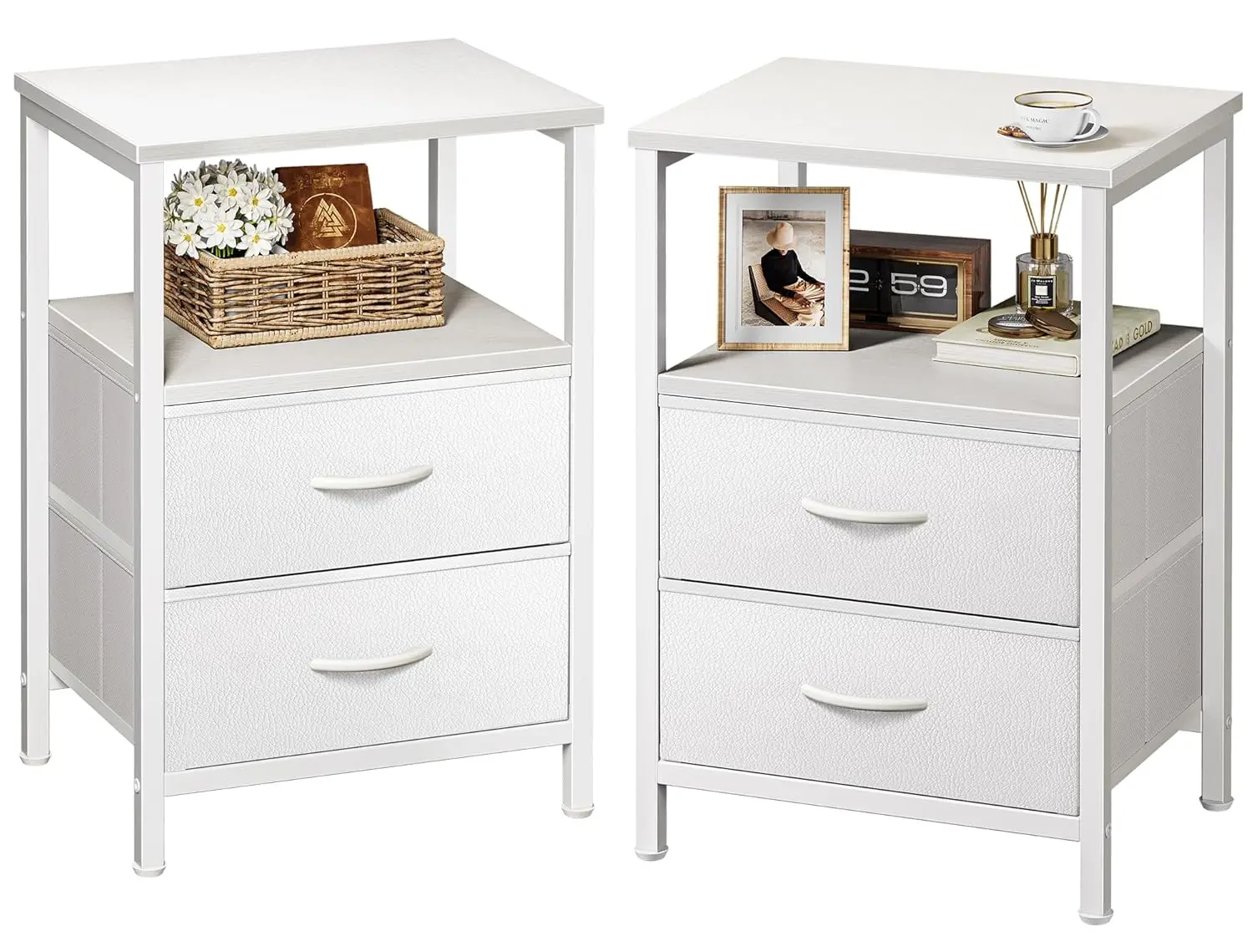 

Night Stand Set of 2, Nightstand with 2 Drawers, Bed Side Table with Open Shelf, Wooden Top, End Table, PU Leather, Customized
