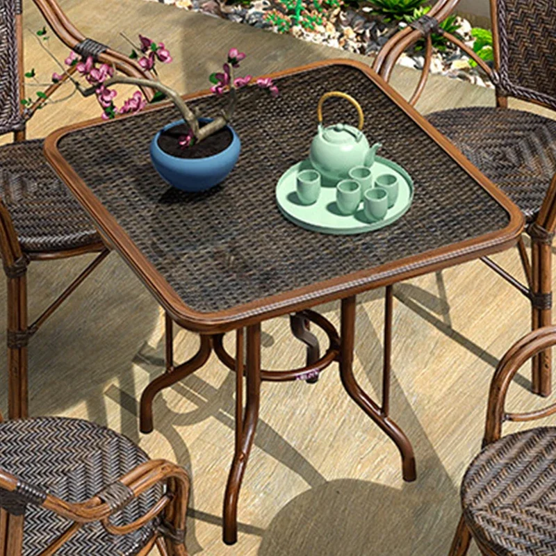 

Purple leaf rattan tables and chairs outdoor dining table round table courtyard long table garden open air