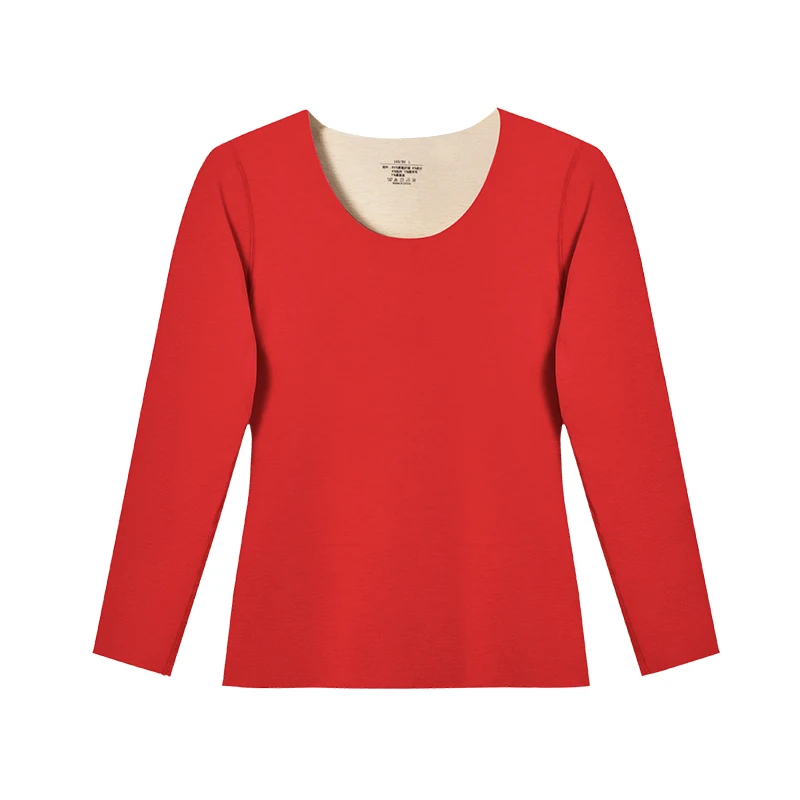 Damen-Thermounterwäsche, nahtlose Innenbekleidung, mit Fleece gefütterte und verdickte Basisschicht für Herbst und Winter, einteiliges Woll-Thermooberteil für Damen