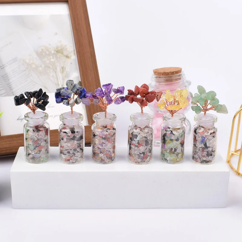 1PC Natural Crystal Stone Gravel Glass Bottle Lucky Tree Handmade Gemstone Decoration Reiki Crafts Holiday Gift Home Decor