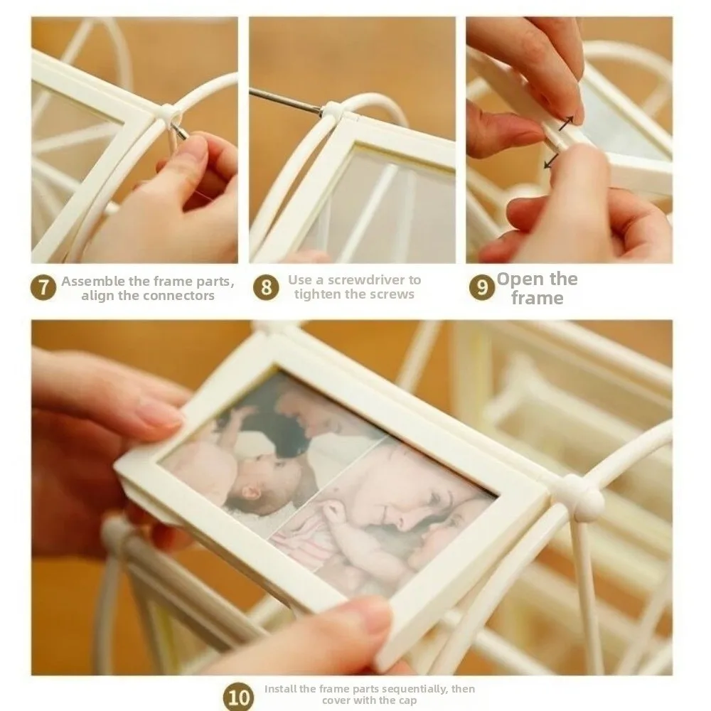 

Vintage Ferris Wheel Photo Frame 12 Picture Slots 360° Spin Photo Display Shelf Changeable Rotatable Photo Frame Table Display