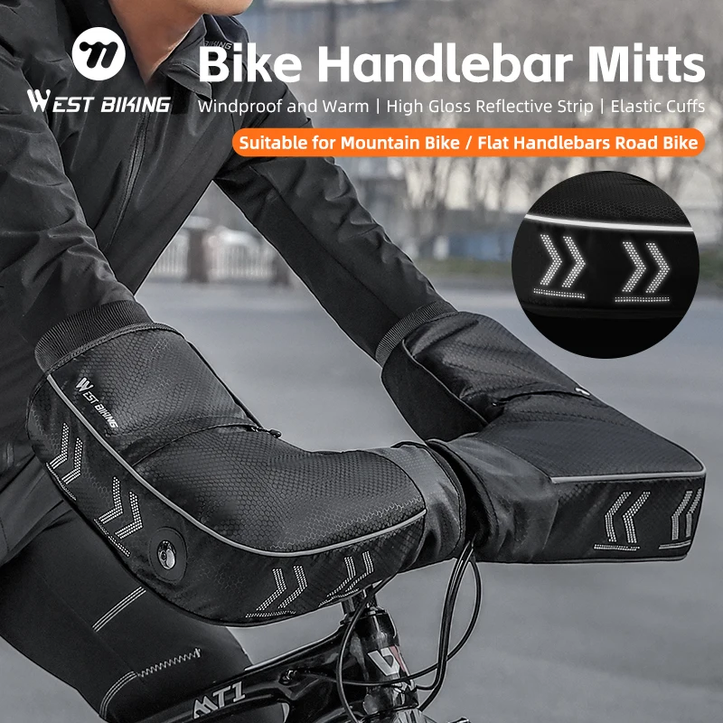 

WEST BIKING Winter Cycling Handlebar Gloves Thermal Fleece Windproof Warm Mitts Outdoor MTB Road Bike Reflective Mittens