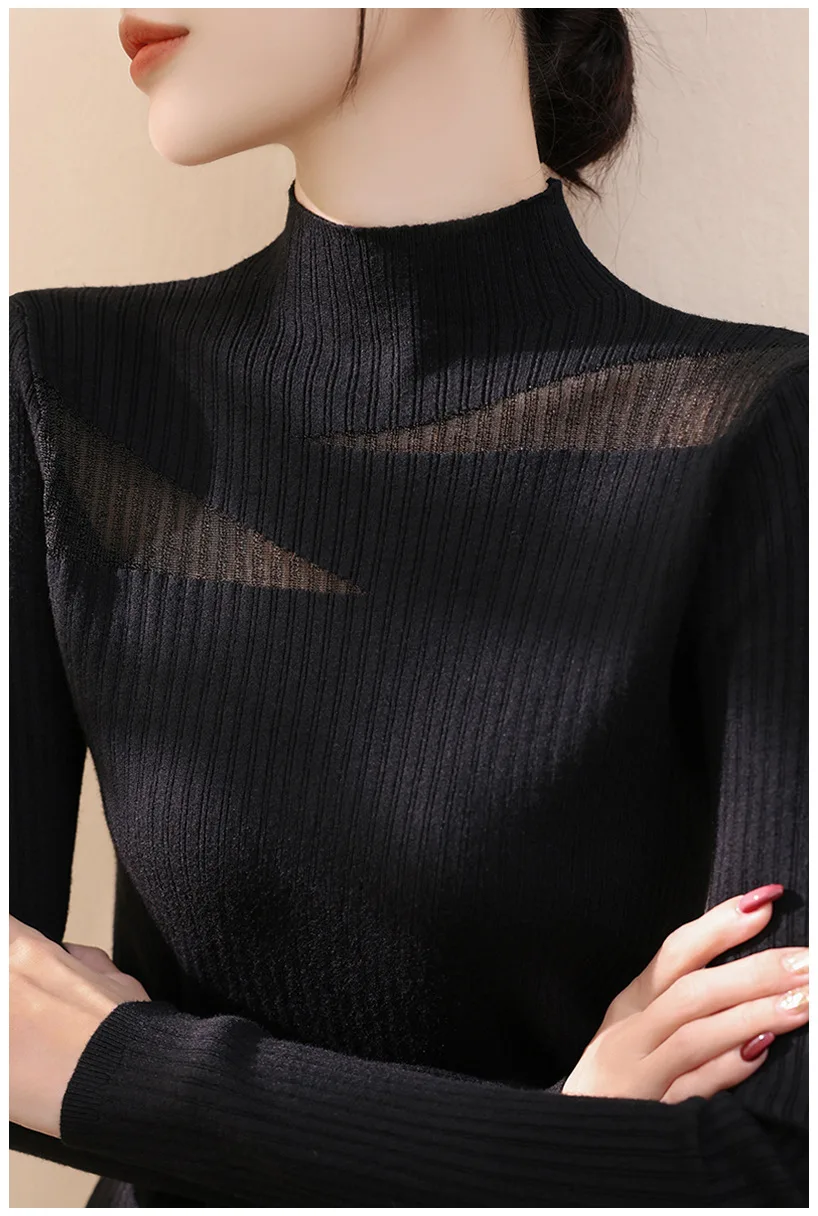 

5 цветов, осень-зима 202, вязаный свитер с воротником-стойкой, тонкая кружевная футболка в стиле ретро, винтажная вышивка, китайская нижняя блузка, полая