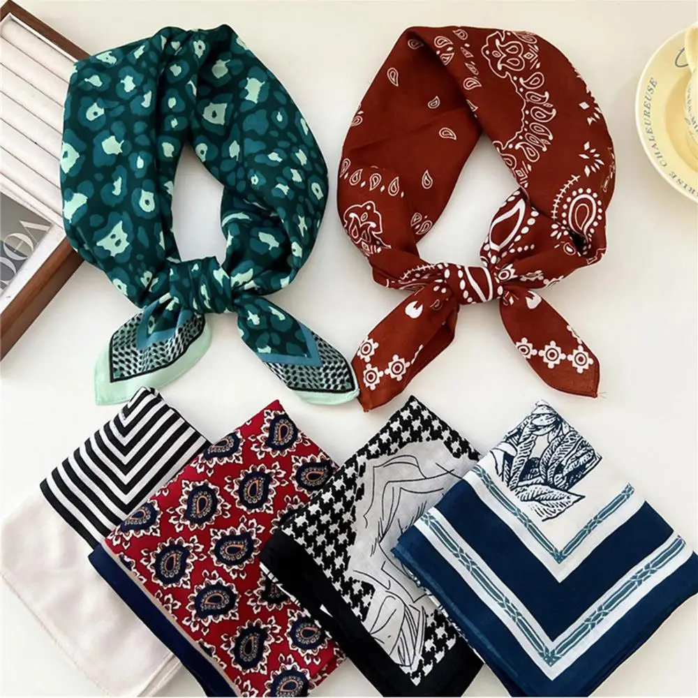 65cm Cotton Linen Square Scarf Decorative Shawl Neckerchief Lady Hijab Small Neck Ties Multifunctional Paisley Neck Scarves