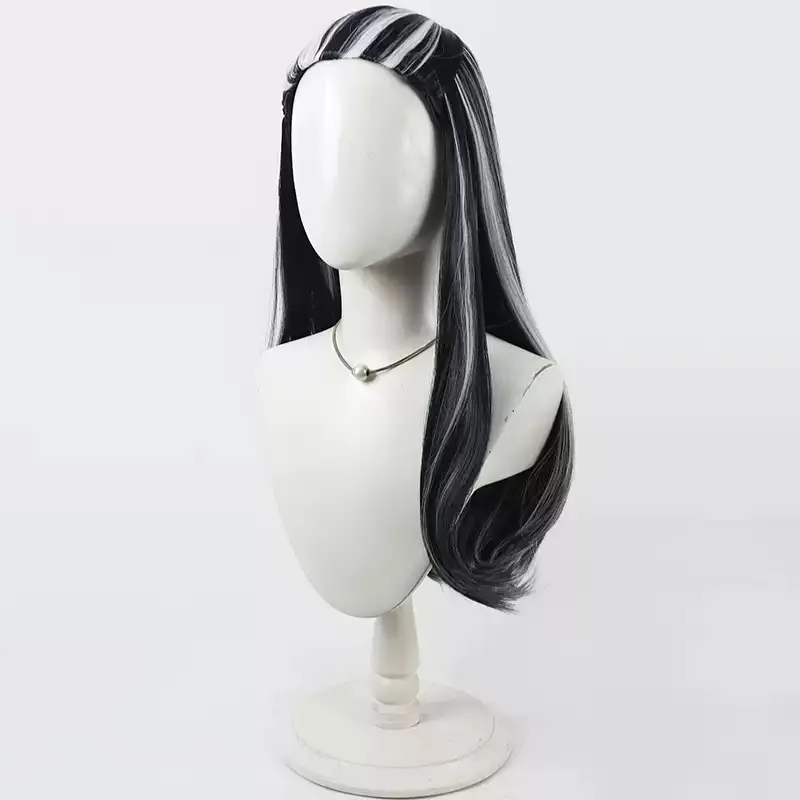 Black White Streak Long Wavy Cosplay Wig, Synthetic Hair Wig with Highlights, Full Head Wig for Halloween Costume Party