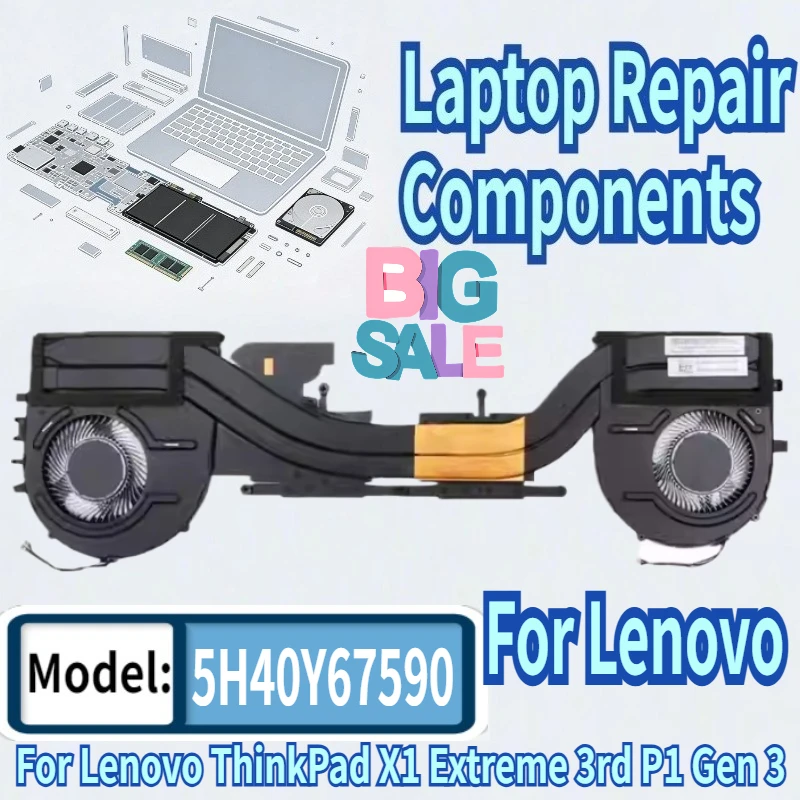 

5H40Y67588 5H40Y67590 For Lenovo ThinkPad X1 Extreme 3rd P1 Gen 3 Laptop CPU GPU Cooling Fan Cooler Heatsink