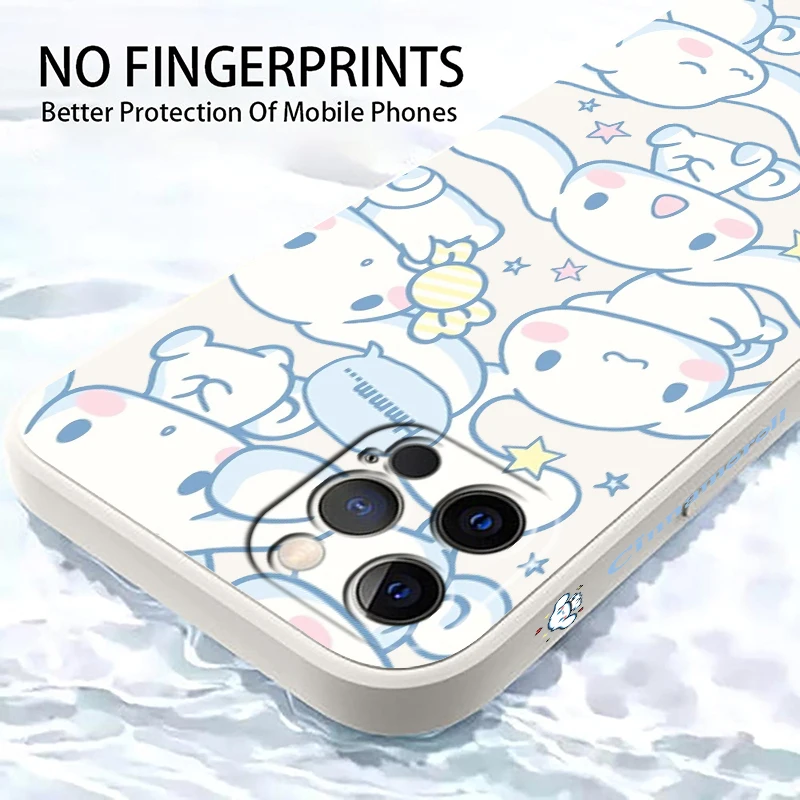 Cinnamoroll Sanrio Cartoon Liquid Left Rope For Apple iPhone 15 14 13 12 11 XS XR X 8 7 SE Pro Max Plus Mini Soft Phone Case - Image 4
