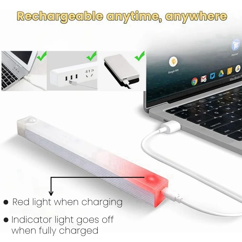 20cm Motion Sensor LED Under Cabinet Lamp Dimmable Rechargeable Night Light Stairs Closet Room Aisle Tube Bar Detector Bulb view 4