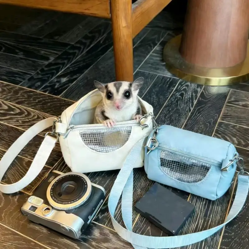 【F】Pet Hamster Cage Crossbody Bags Cylinder Design Practical House Travel Portable Squirrel Visible Mesh Pet Cage Bag