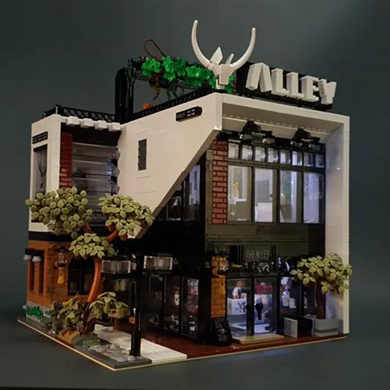 MOC 현대 스트리트 뷰 모델 아키텍처 Lujiao 레인 카페 기술 모듈 형 빌딩 블록 장난감 DIY 조립 소년의 행복