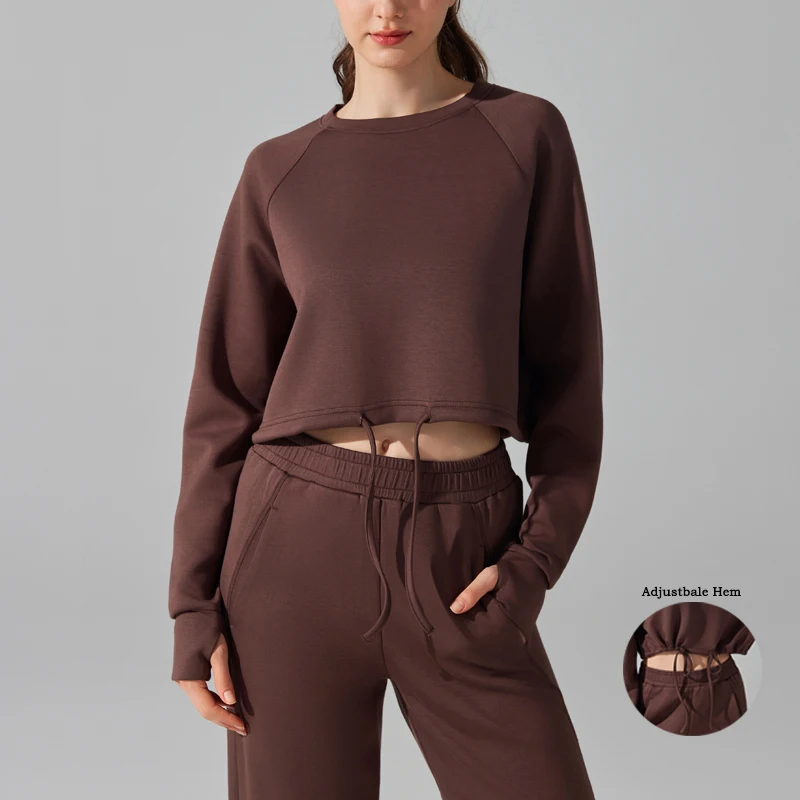 

VITALINOVO Soft Crewneck Cropped Sweatshirt for Women Long Sleeve Workout Pullover Sweater Thumb Holes Relaxed Lightweight Tops