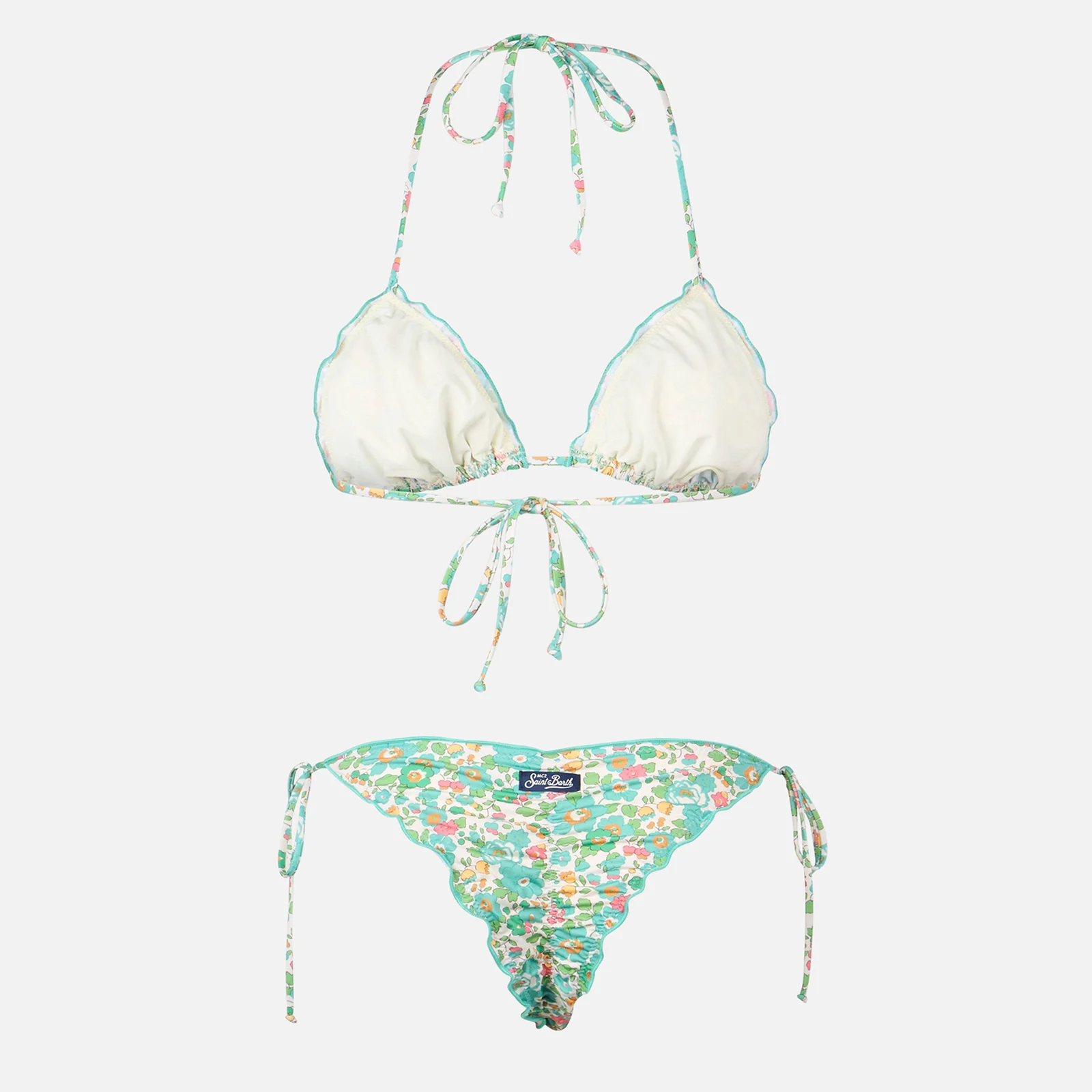 Badeanzüge für Damen mit Kirsch-/Blumendruck, Neckholder-Bikini-BH und Kordelzug-Slip mit niedriger Taille, Sommer-Bademode, Strand-Badeanzug, Biquini