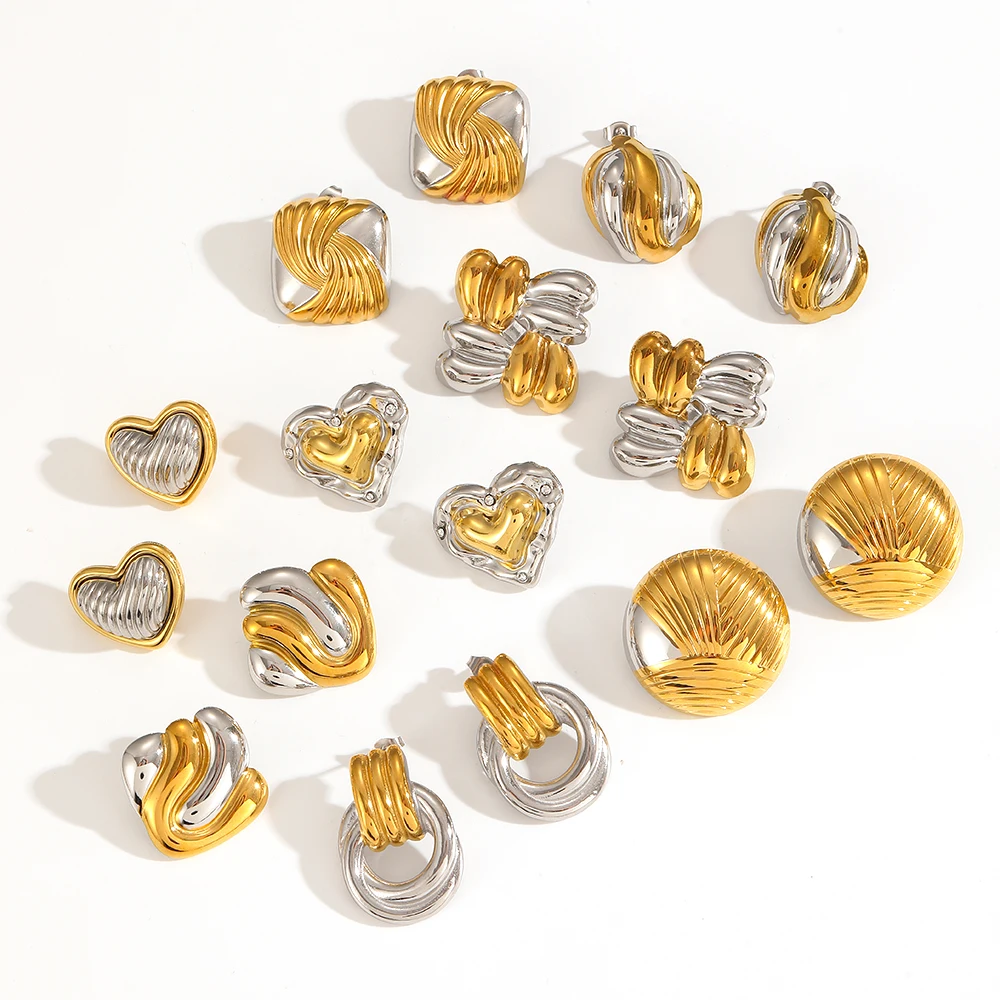 Wasserdichtes Set aus quadratischen, geometrischen Ohrsteckern aus Titanstahl in Gold- und Silberfarben, Damen, neues, klassisches Charm-Design, Schmuck – Detail 4