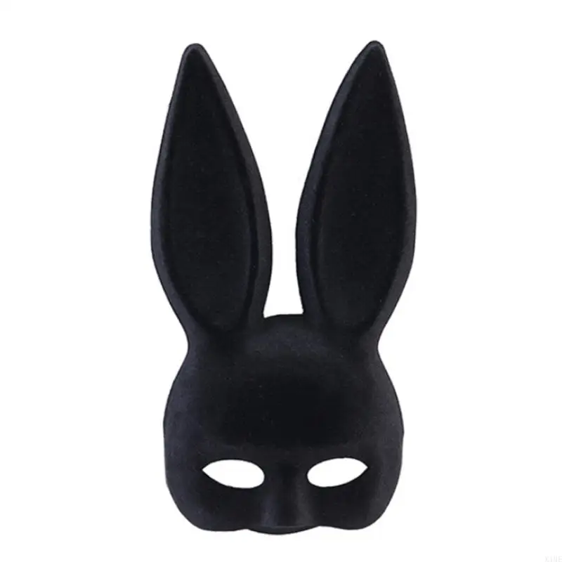 

K1ME Black Bunny Long Ear Rabbit Half Face Mask for Children Performance Birthday Halloween Party Costume Supplies