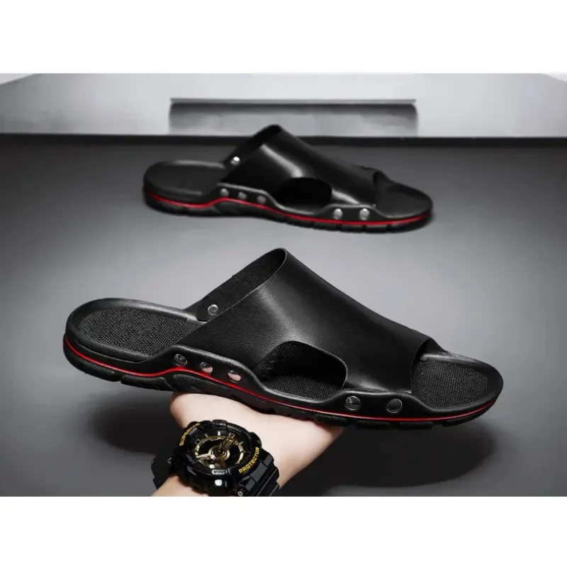 High Quality Genuine Slippers for Men Breathable Clogs Sandals Classics Leather Slides Outdoor Men's Slippers Designer Shoes Men