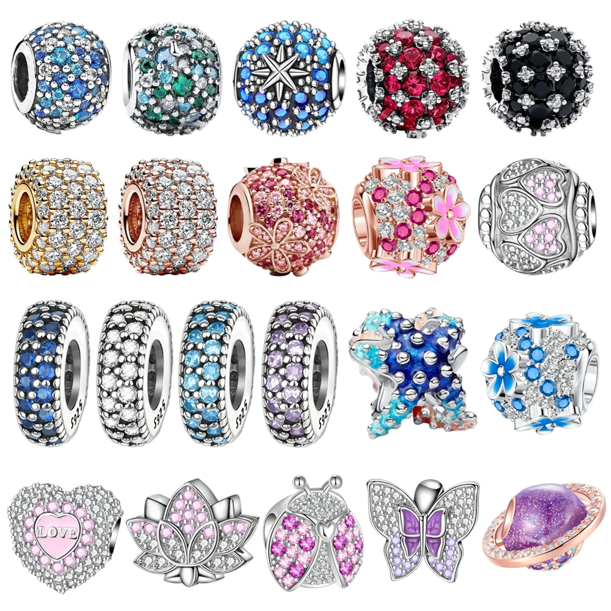 

Красочные подвески с бриллиантами, стерлинговое серебро 925 пробы, сердце, цветущая роза, круглые бусины, подвеска, подходит для оригинальных браслетов, ожерелья, ювелирных изделий