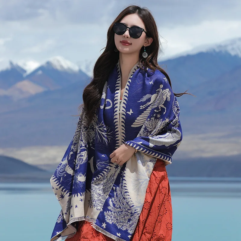 

Winter Cashmere Scarf Women Luxury Animal Print Female Shawl Wrap Elegant Poncho Lady Thick Warm Blanket Gift Echarpe Pashmina