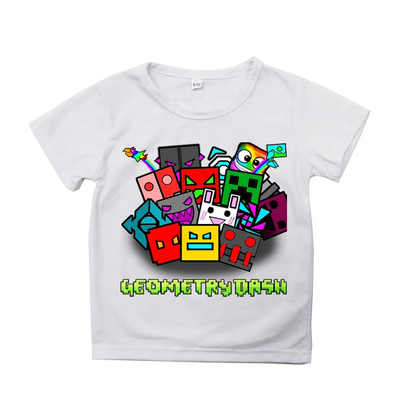 Game Geometry Dash T-Shirt Kids Cartoon T Shirts for Boys Graphic Tops Tees Toddler Girls Short Sleeve Tshirt Children Clothing