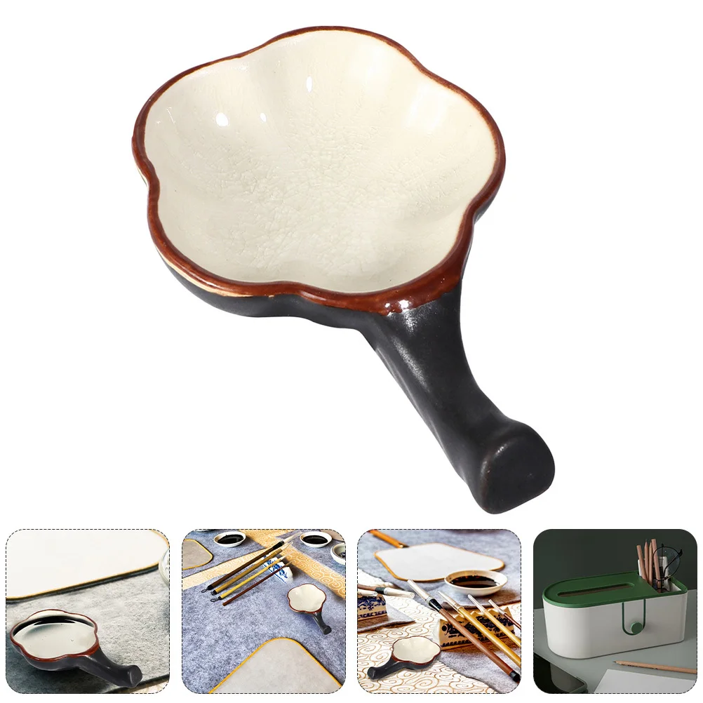 

2 Pcs Tray Multi-function Ink Dish Calligraphy Brush Painting Bowl Ceramic Storage Container Water Plate Stationery