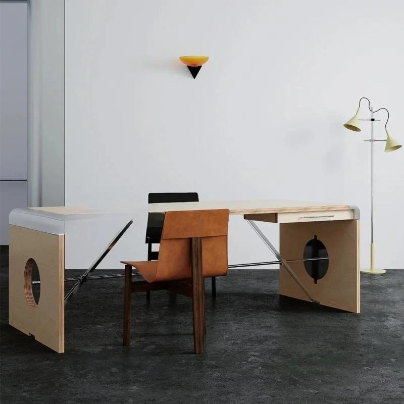 

Designer Home Birch Multilayer Panel Metal Desk Studio Conference Table Workbench Creative Cross Table