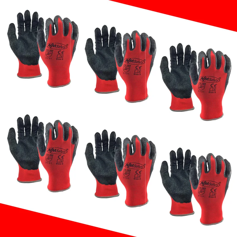 12 Pieces/ 6 Pairs Safety Work Protective Gloves Construction Builders Grip Knit Polyester Cotton Guantes For Gardening