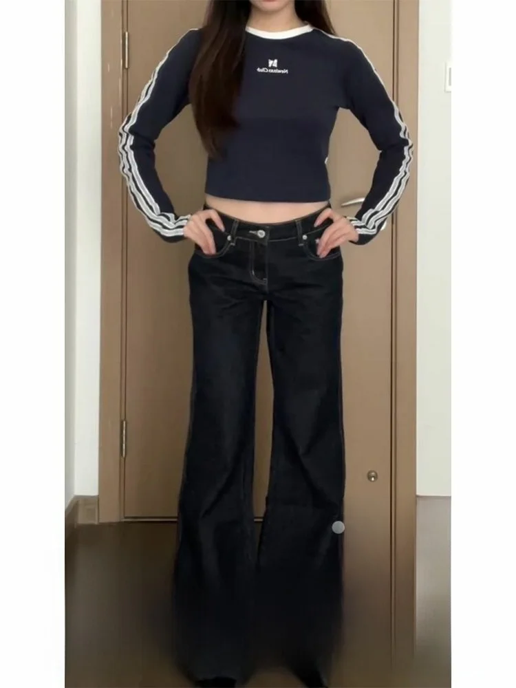 

Женские джинсы с низкой талией, широкими штанинами и прямым кроем, осенне-зимние, свободные, стройнящие, однотонные, на молнии, в стиле Hot Girl