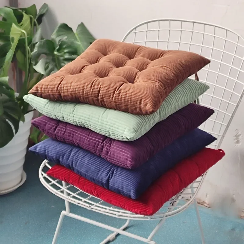 40x40x8cm Corduroy straps square chair cushion cushion autumn and winter solid color office chair cushion home decoration