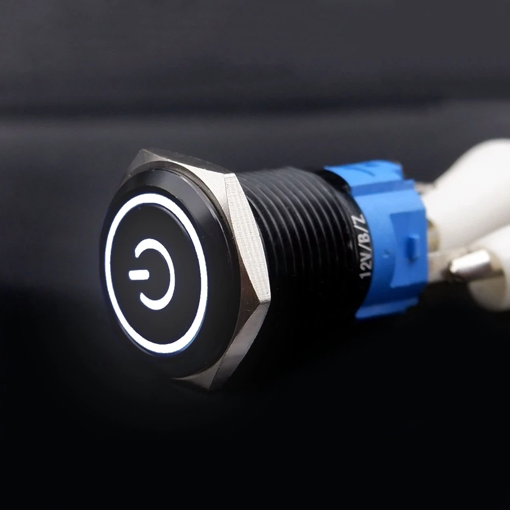 16mm 19mm 22mm Metalen Drukknop Met Vaste PC Voeding Schakelaars Auto Motor Start Stop Backlit LED 3v 5v 6v 12v 24v