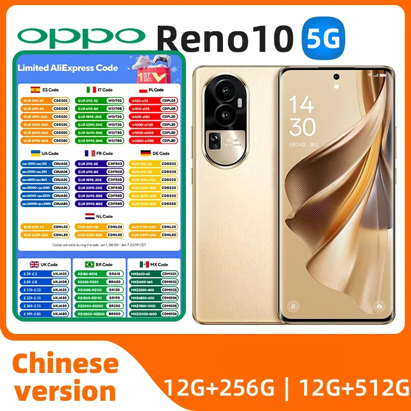 OPPO Reno 10 5G 6.7inch OLED Snapdragon778G Cell Phone 80W SuperVOOC 4600Mah Battery NFC 64MP Camera used phone