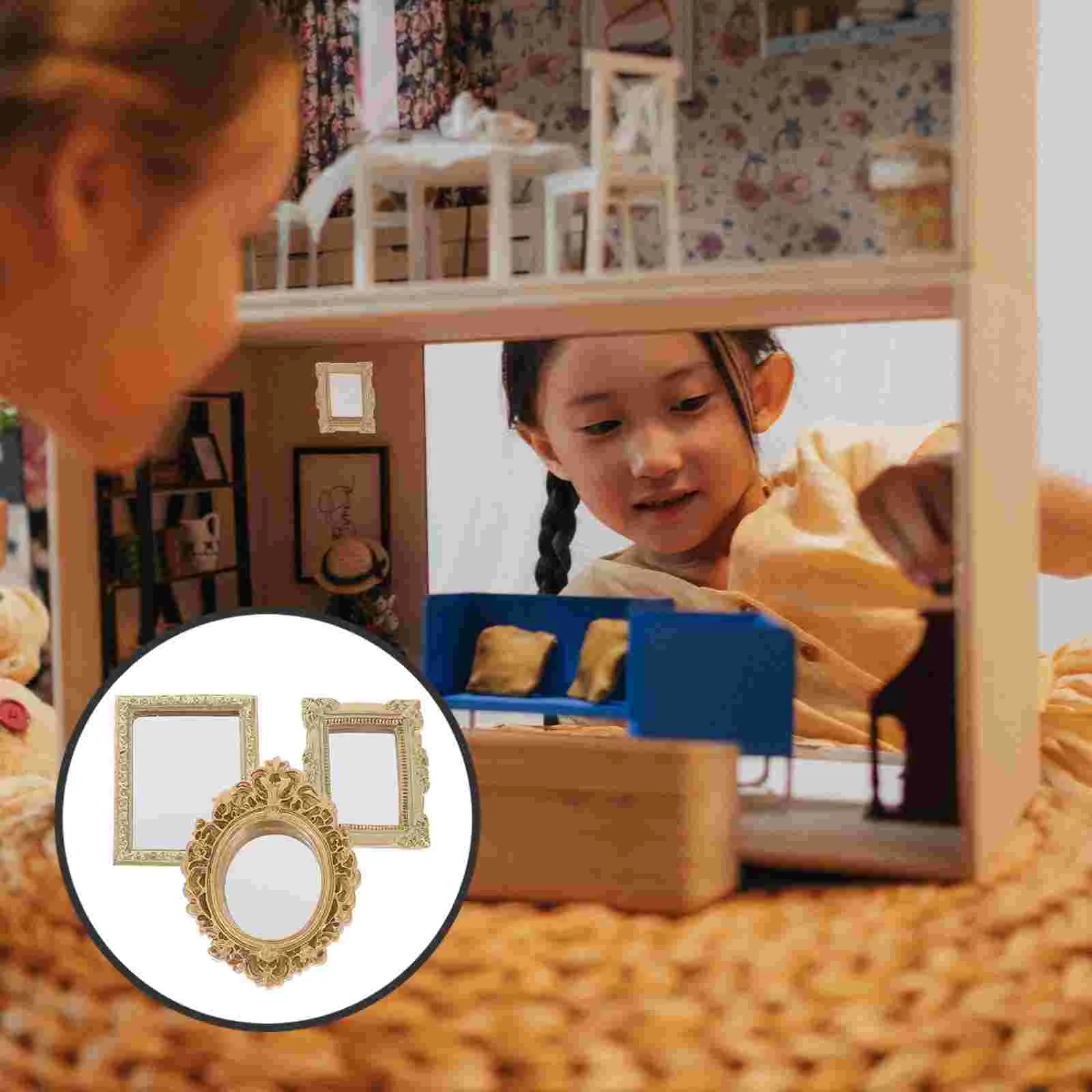 3 Pcs Mini Dollhouse Mirror Child Mirrors Furniture Plastic Home Decoration Wear-resistant Children Toy