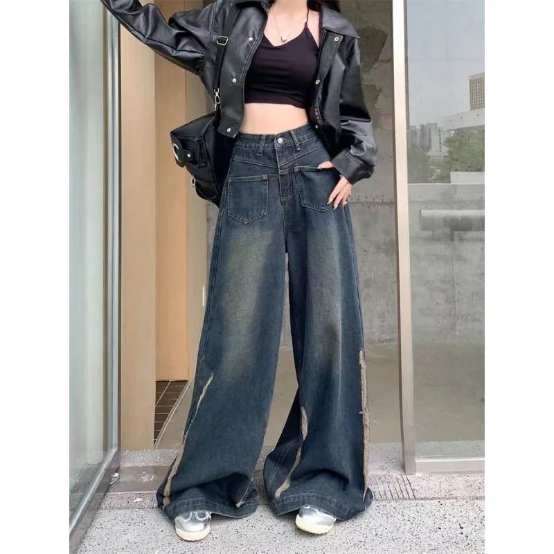 Deeptown Y2k Vintage Oversized Woman's Jeans Gyaru Harajuku Streetwear Wide Leg Denim Pants Grunge Loose Trousers Aesthetic