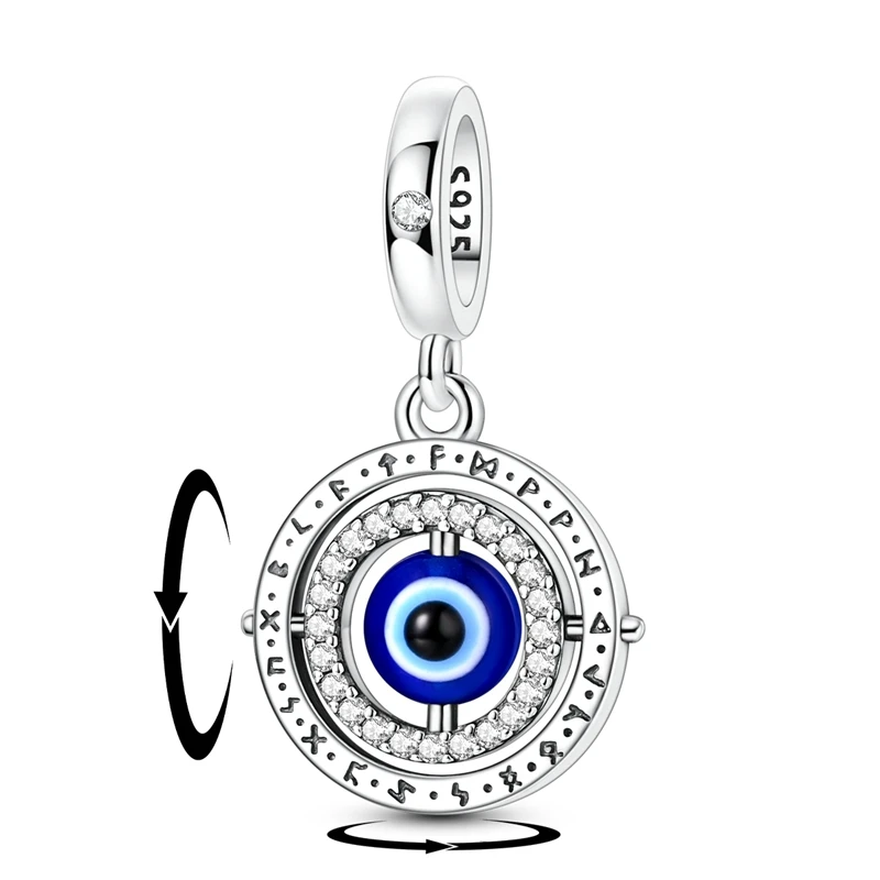 925 Sterling Silver Charms Bead CZ Zircon Rotating Eye Dangle Fit Original Bracelet DIY Women Jewelry Gift