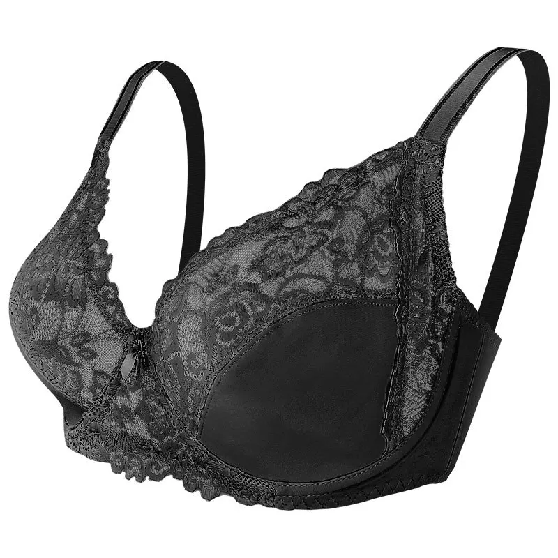 Plus-size DE Cup Bra for Women Embroidered Lace Lingerie for Summer Comfort Breathable Cotton Padded Underwire Bra for Women