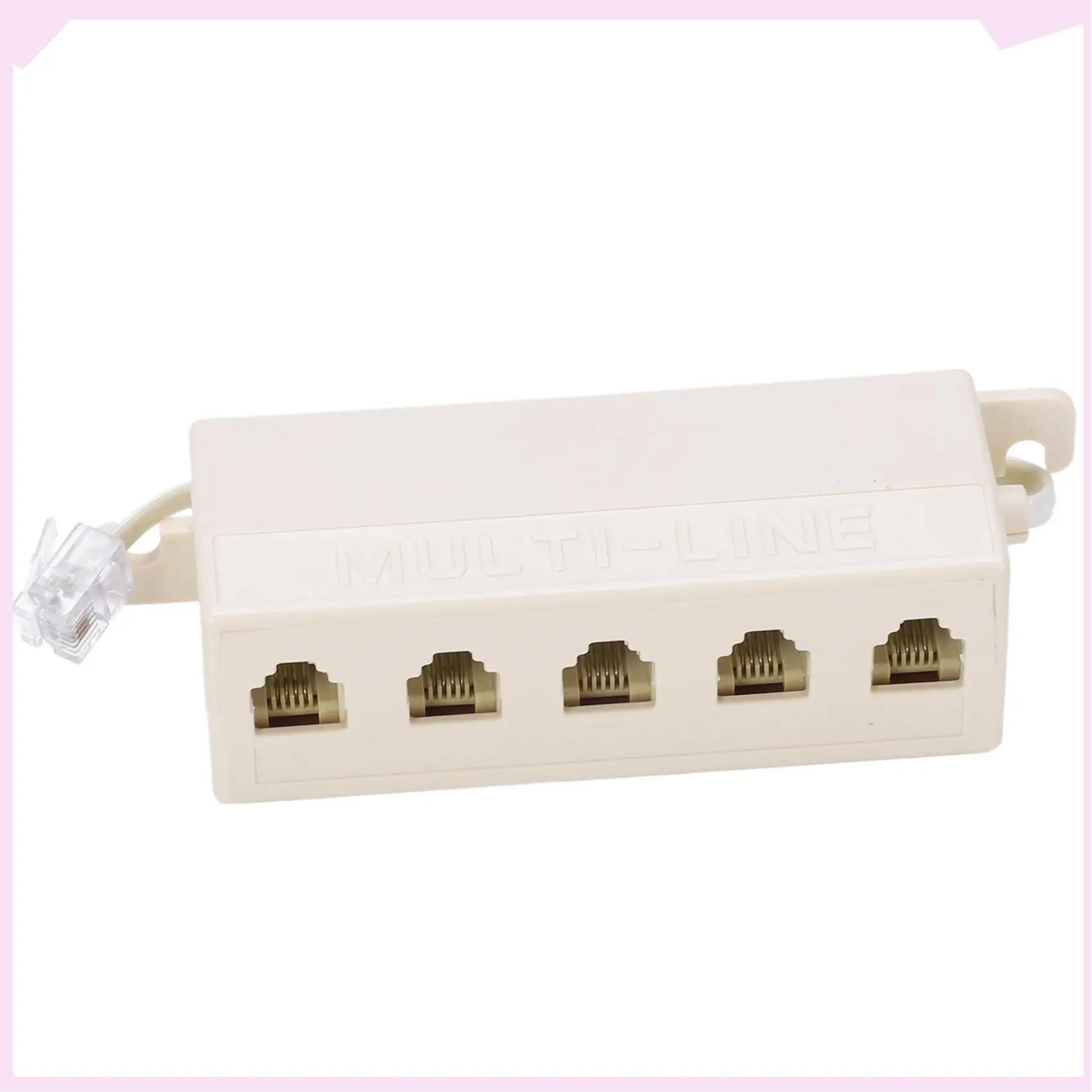 B24B 2X Beige RJ11 6P4C Male Plug To 5 Ports 6P2C Female Socket Phone Line Splitter Adapter