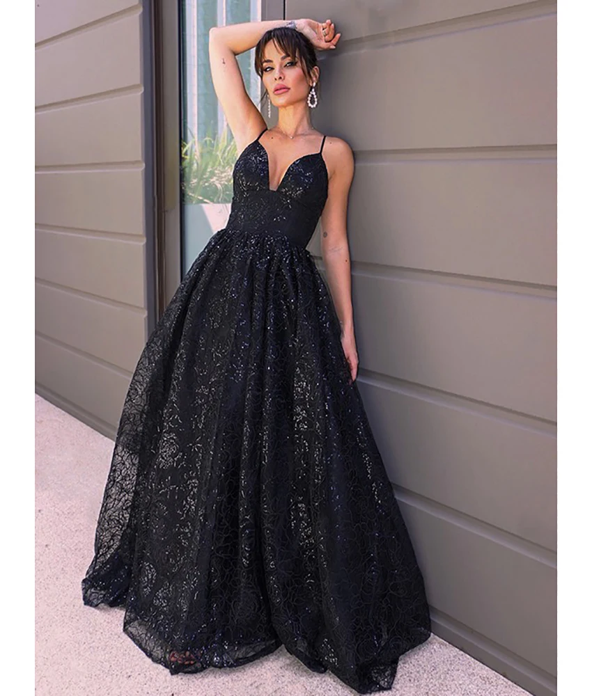 

Customized Sexy Sequined Organza A-Line Spaghetti Straps Evening Dress Temperament Sleeveless Sweetheart فساتين سهرة