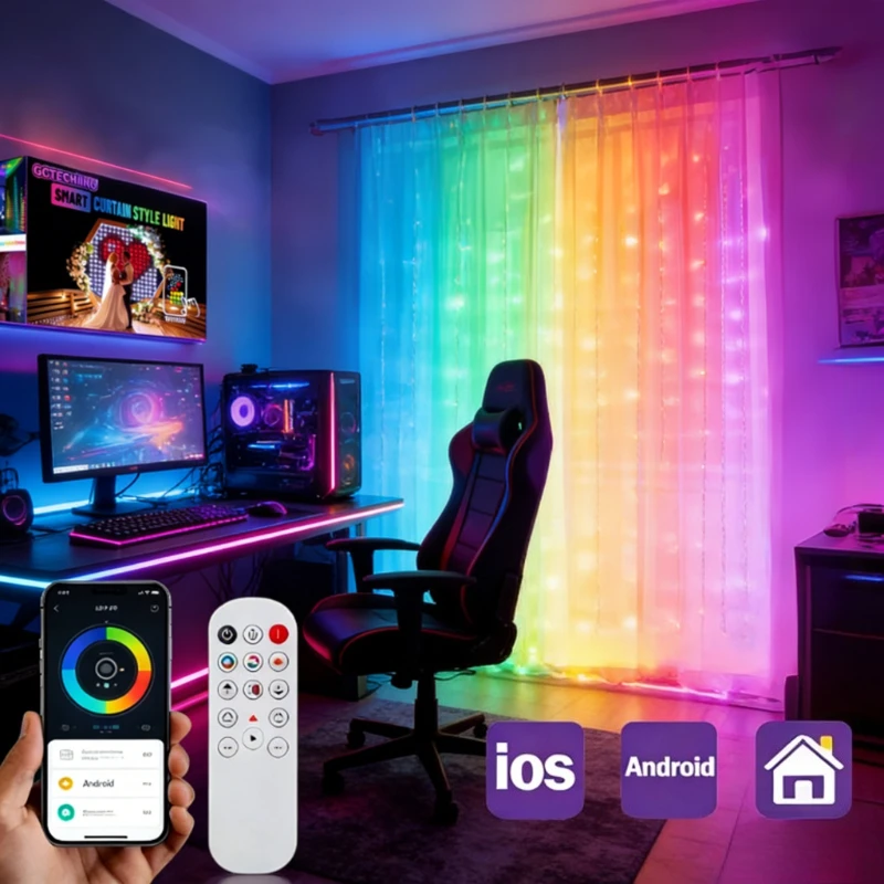 LED Curtain String Lights DIY Creative Pattern Fairy Lights USB Remote Control for Bedroom Outdoor Holiday Window Decor