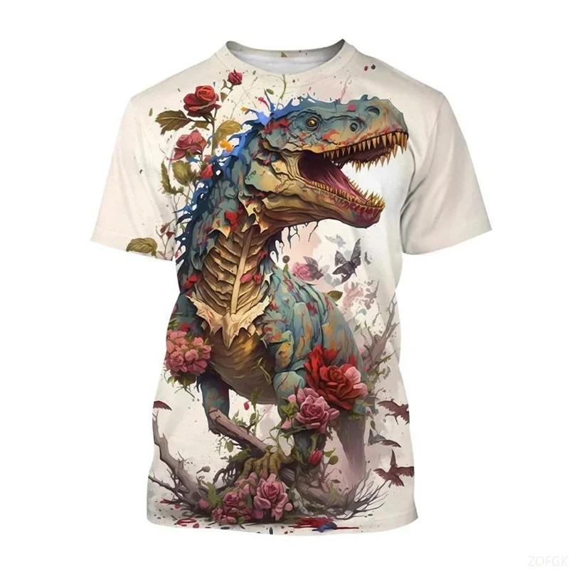 

Summer Big Mouth Dinosaur 3D Printed Trendy Casual Fashion Loose Men's and Women's Short Sleeves