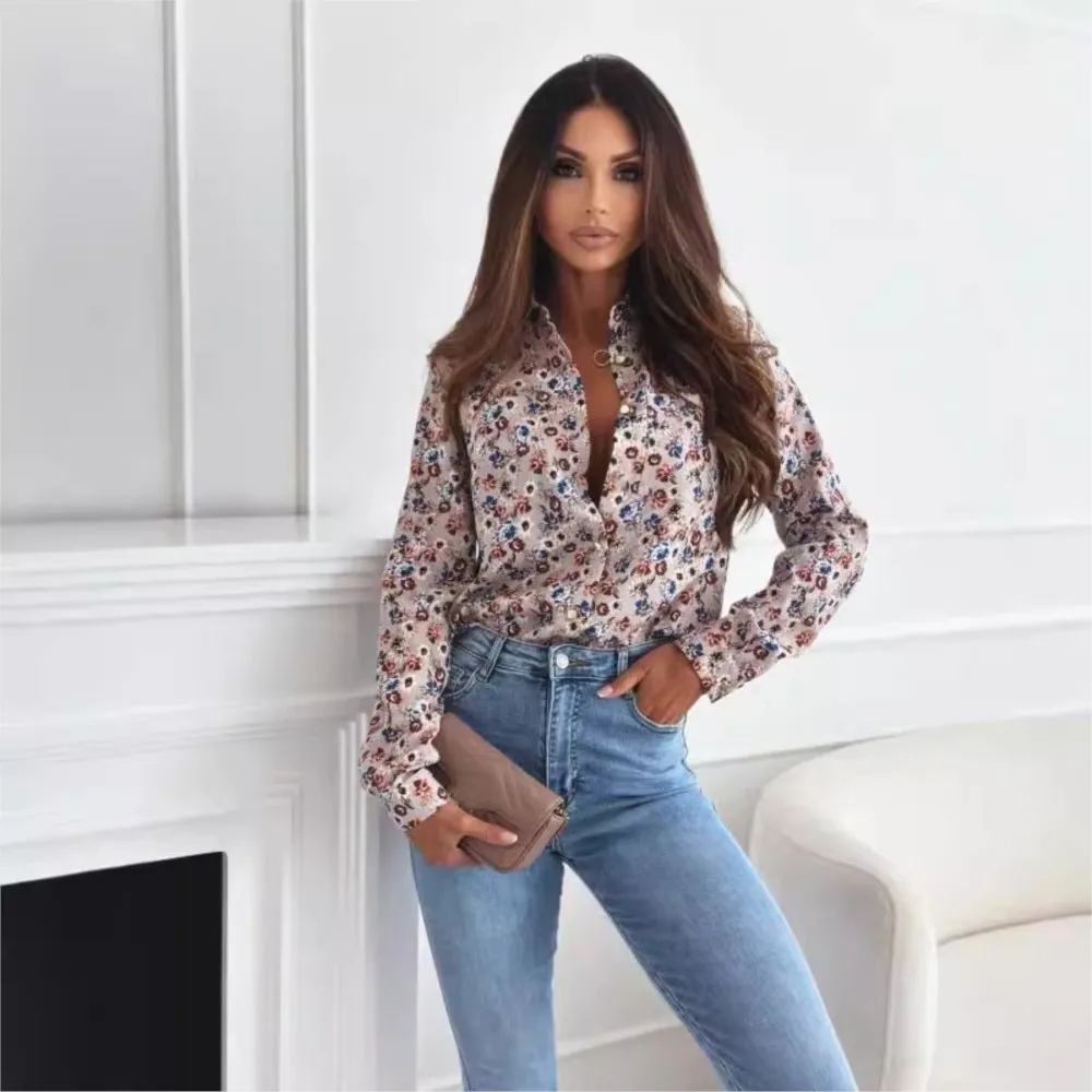 Ladies Elegant Leopard Print Pocket Blouse 2024 Autumn Fashion Multi-color Long Sleeved Printed Shirt For Women Streetwear Tops