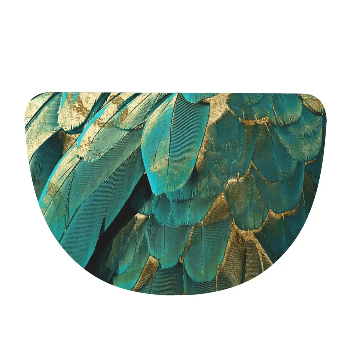 Feather Glitter Teal And Gold Soft Flannel Half Round Doormat Non Slip Bathroom Mat Absorbent Floor Carpet for Garage