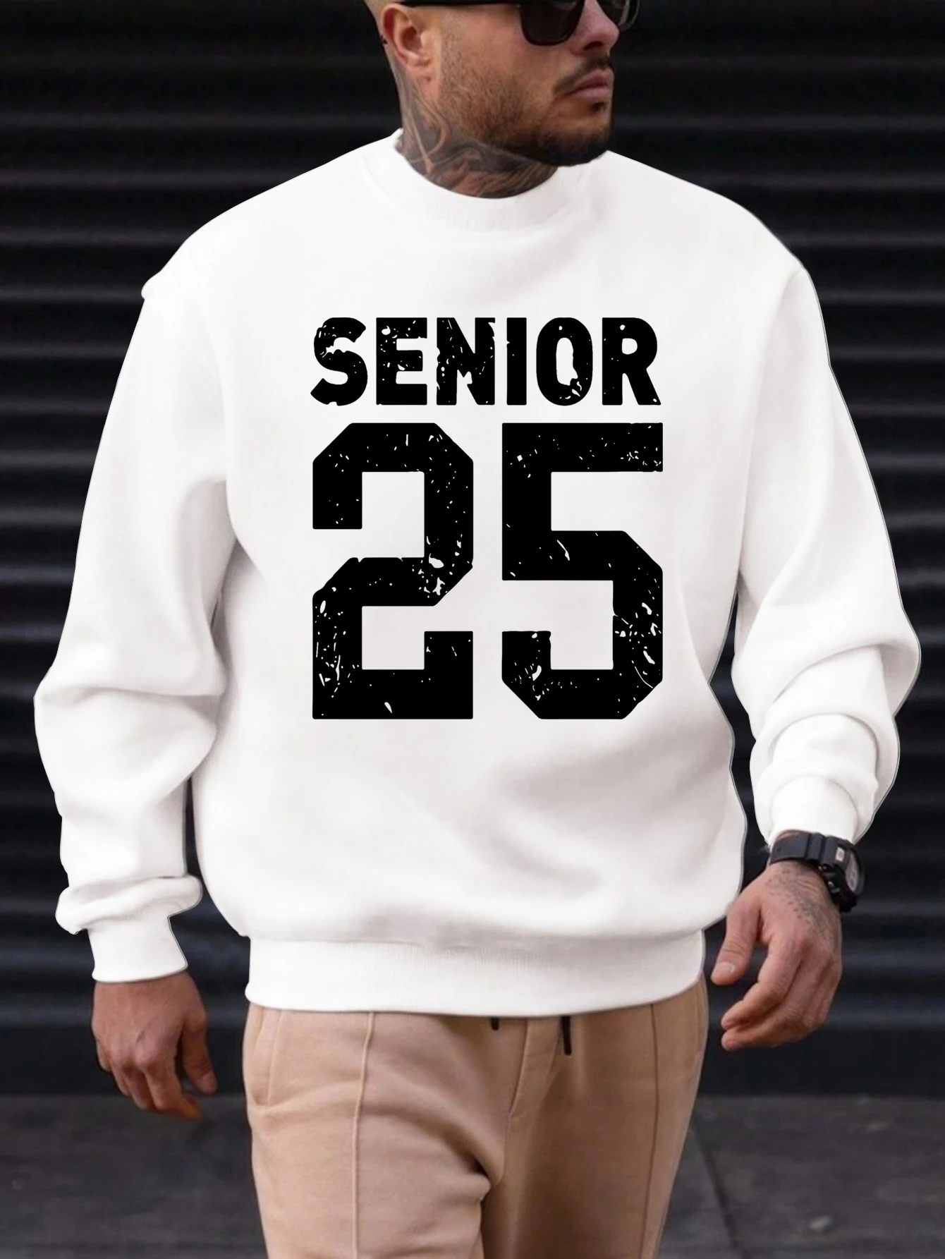 

Men's Cotton Crewneck Sweatshirt SENIOR 25 Graphic Print 2025 New Trending Fashion Casual High Quality Top Clothing
