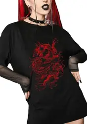Womens Harajuku Y2K Oversized T-shirt Dragon Goth Anime Graphic Tee Vintage pro Choice Summer Poly Cotton Set Tops